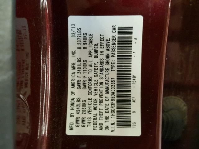 1HGCR3F95DA032857 - 2013 HONDA ACCORD TOU MAROON photo 10