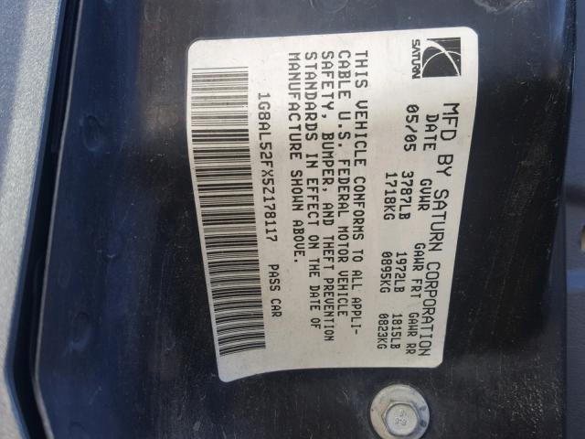 1G8AL52FX5Z178117 - 2005 SATURN ION LEVEL CHARCOAL photo 10