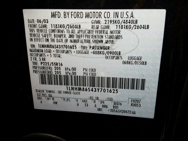 1LNHM86S43Y701625 - 2003 LINCOLN LS 黑色 照片 10