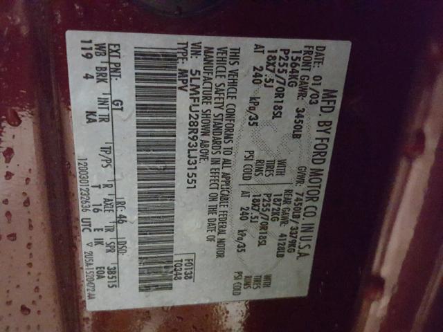 5LMFU28R93LJ31551 - 2003 LINCOLN NAVIGATOR Brązowy zdjęcie 10