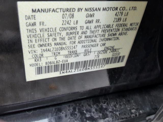 1N4AL21E08N555147 - 2008 NISSAN ALTIMA 2.5 BLACK photo 10