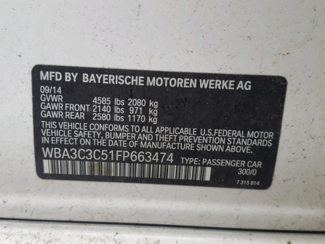 WBA3C3C51FP663474 - 2015 BMW 320 I WHITE photo 10