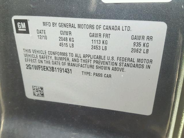 2G1WF5EK3B1191431 - 2011 CHEVROLET IMPALA LS CHARCOAL photo 10