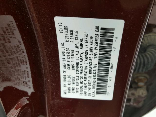 1HGCR2F83DA261782 - 2013 HONDA ACCORD EXL BURGUNDY photo 10