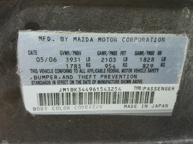 JM1BK344961543254 - 2006 MAZDA 3 HATCHBAC GRAY photo 10