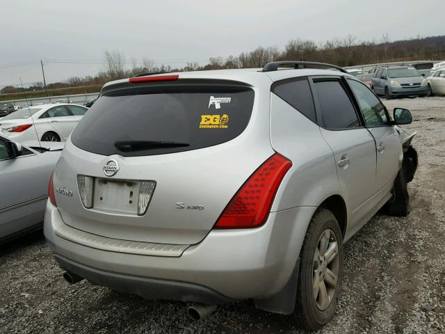 JN8AZ08W57W614055 - 2007 NISSAN MURANO SL SILVER photo 4