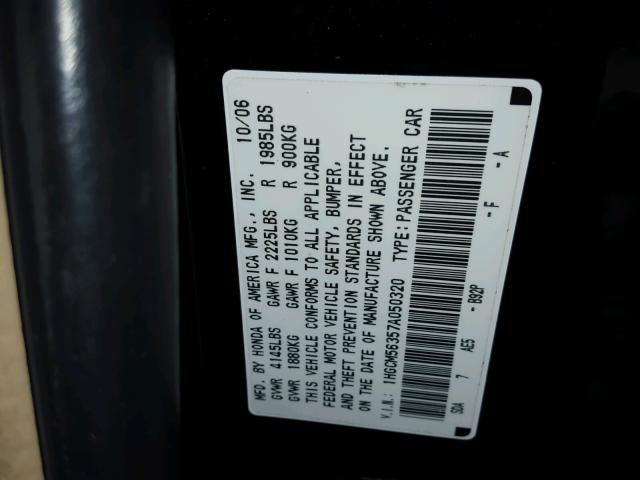 1HGCM56357A050320 - 2007 HONDA ACCORD SE BLACK photo 10