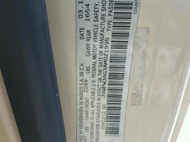 3VWPW3AG3AM021995 - 2010 VOLKSWAGEN NEW BEETLE კრემისფერი ფოტო 10