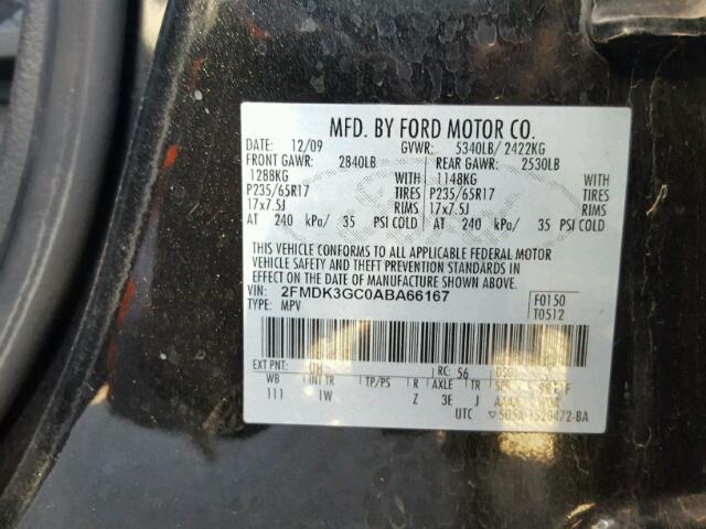 2FMDK3GC0ABA66167 - 2010 FORD EDGE SE BLACK photo 10