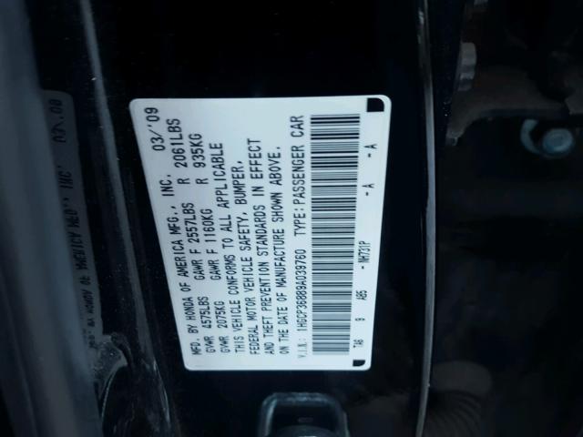 1HGCP36889A039760 - 2009 HONDA ACCORD EXL BLACK photo 10