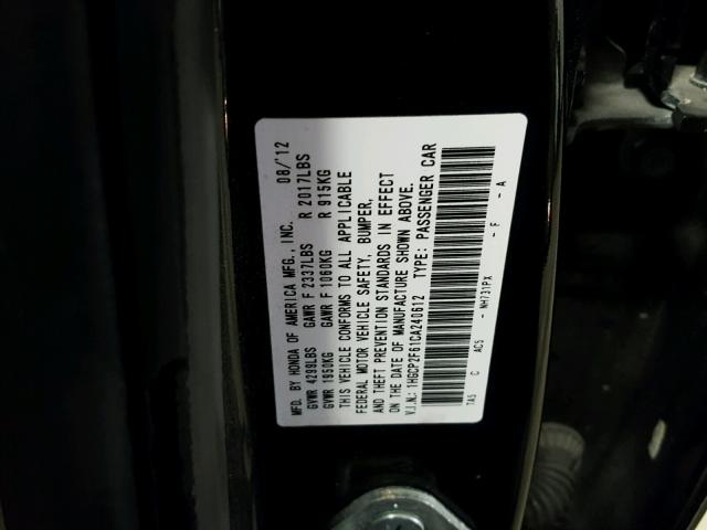 1HGCP2F61CA240612 - 2012 HONDA ACCORD SE BLACK photo 10