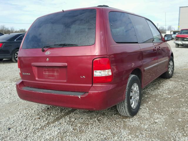 KNDUP131X56637716 - 2005 KIA SEDONA EX MAROON photo 4