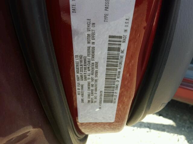 4S3BE625347206738 - 2004 SUBARU LEGACY L S RED photo 10
