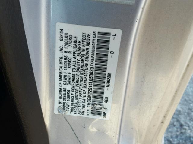 1HGEM22914L053023 - 2004 HONDA CIVIC EX SILVER photo 10