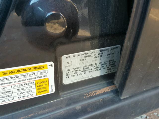 KL1TD66678B125990 - 2008 CHEVROLET AVEO BASE BLACK photo 10