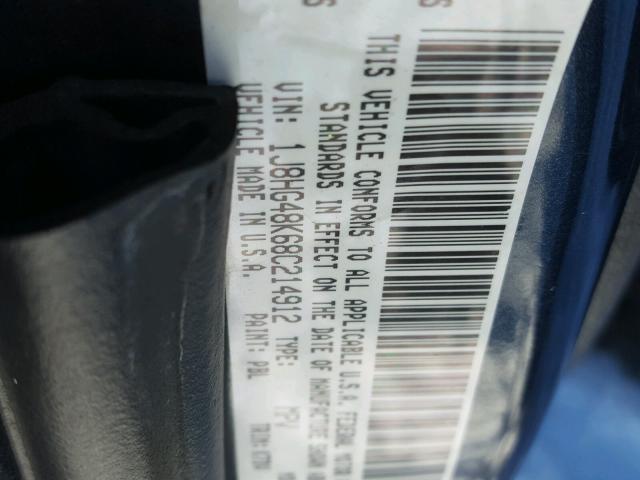 1J8HG48K68C214912 - 2008 JEEP COMMANDER BLUE photo 10