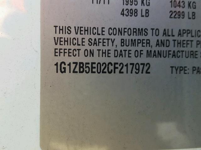 1G1ZB5E02CF217972 - 2012 CHEVROLET MALIBU LS 白色 照片 10