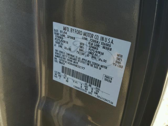 1FTPX14584NB32177 - 2004 FORD F150 GRAY photo 10