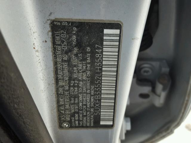 5UXFB33552LH35847 - 2002 BMW X5 4.4I SILVER photo 10