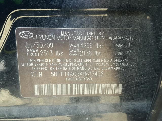 5NPET4AC5AH617458 - 2010 HYUNDAI SONATA GLS BLACK photo 10