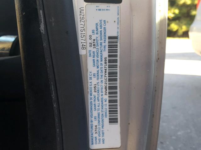 3VWBC21C7YM471895 - 2000 VOLKSWAGEN NEW BEETLE 银色 照片 10