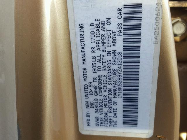 1Y1SK5289YZ412018 - 2000 CHEVROLET GEO PRIZM 米色 照片 10