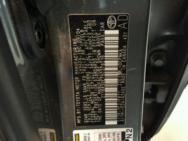 2T1BR30E75C379216 - 2005 TOYOTA COROLLA CE GRAY photo 10