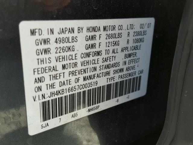 JH4KB16657C003519 - 2007 ACURA RL ლურჯი ფოტო 10