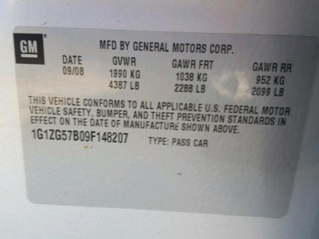 1G1ZG57B09F148207 - 2009 CHEVROLET MALIBU LS Gümüş foto 10