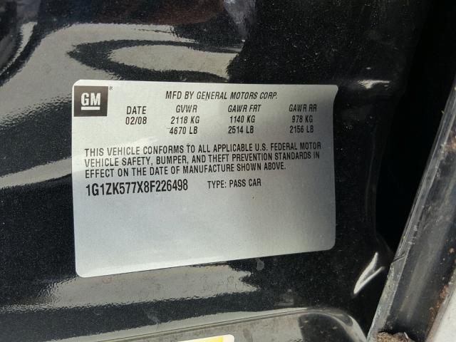 1G1ZK577X8F226498 - 2008 CHEVROLET MALIBU LTZ 黑色 照片 10