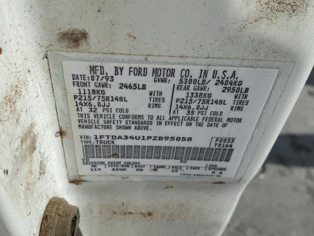 1FTDA34U1PZB95058 - 1993 FORD AEROSTAR WHITE photo 10