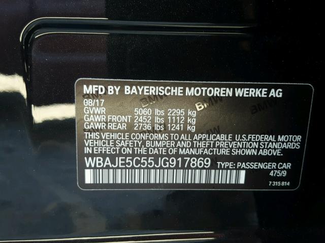 WBAJE5C55JG917869 - 2018 BMW 540 I BLACK photo 10