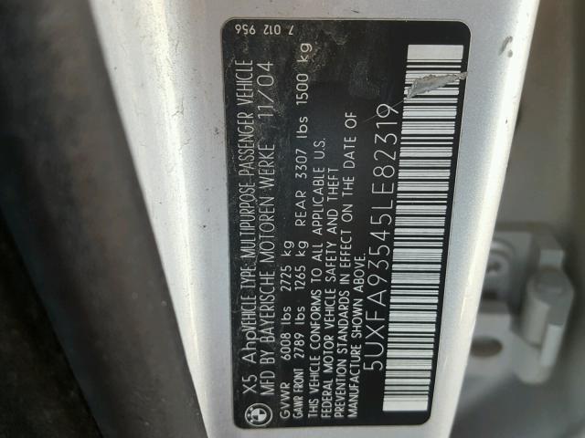 5UXFA93545LE82319 - 2005 BMW X5 4.8IS SILVER photo 10