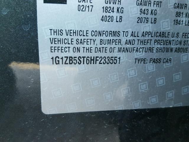 1G1ZB5ST6HF233551 - 2017 CHEVROLET MALIBU LS ნაცრისფერი ფოტო 10