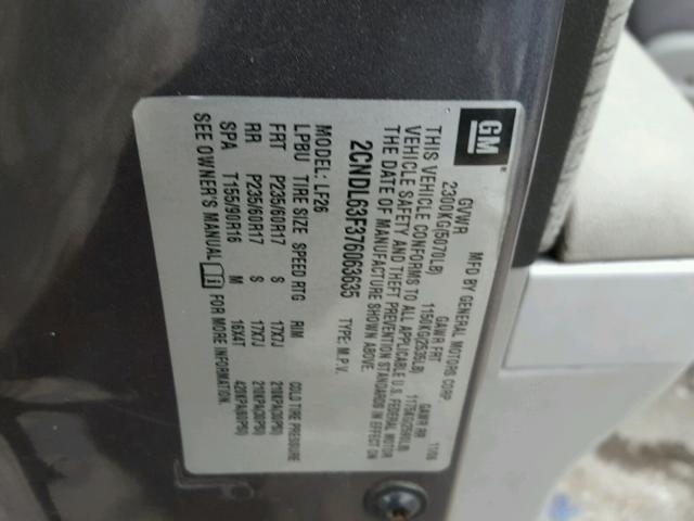 2CNDL63F376063635 - 2007 CHEVROLET EQUINOX LT GRAY photo 10