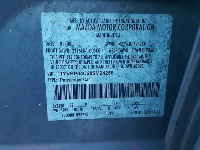 1YVHP84C285M24256 - 2008 MAZDA 6 I GRAY photo 10