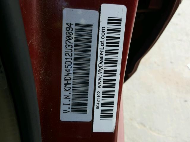 KMHDN45D12U370094 - 2002 HYUNDAI ELANTRA GL RED photo 10