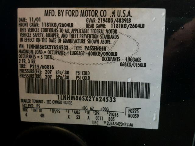 1LNHM86SX2Y624533 - 2002 LINCOLN LS 绿色 照片 10