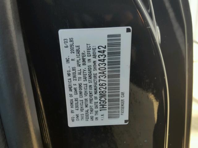 1HGCM82673A034342 - 2003 HONDA ACCORD EX BLACK photo 10