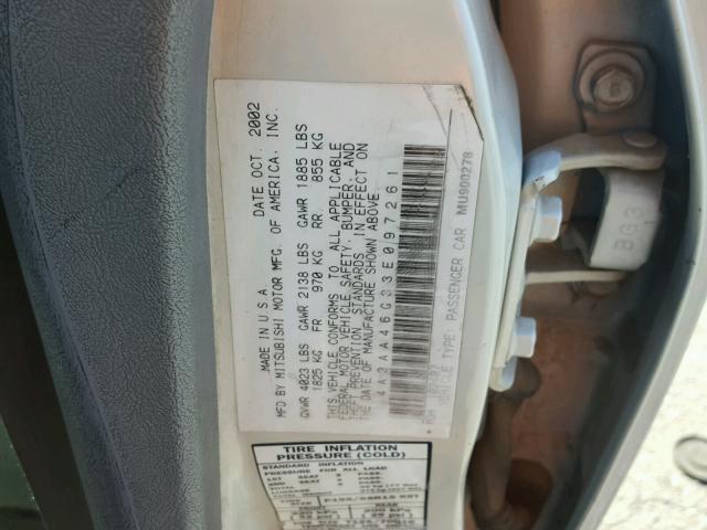 4A3AA46G33E097261 - 2003 MITSUBISHI GALANT ES WHITE photo 10