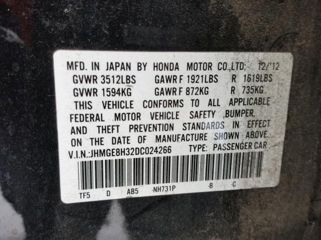 JHMGE8H32DC024266 - 2013 HONDA FIT შავი ფოტო 10