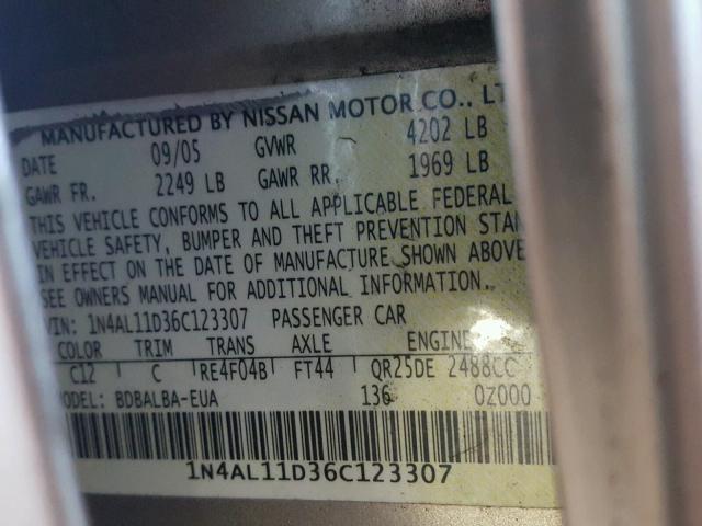 1N4AL11D36C123307 - 2006 NISSAN ALTIMA S GOLD photo 10