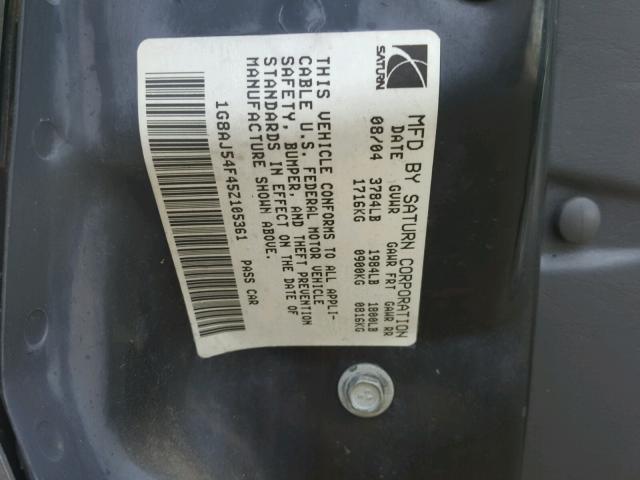 1G8AJ54F45Z105361 - 2005 SATURN ION LEVEL BLUE photo 10