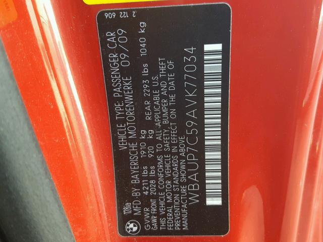 WBAUP7C59AVK77034 - 2010 BMW 128 I RED photo 10