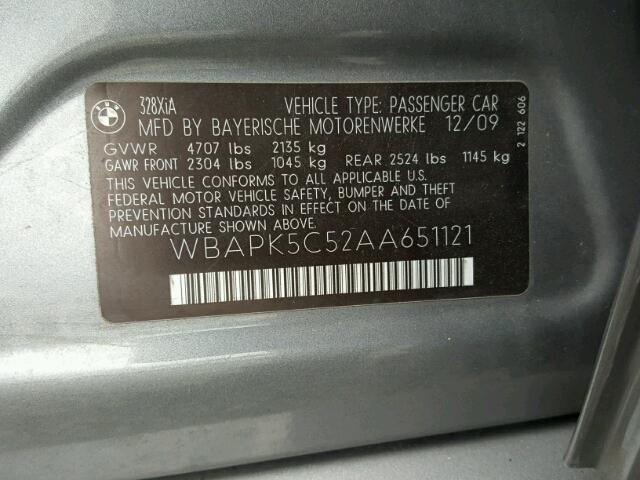 WBAPK5C52AA651121 - 2010 BMW 328 XI SUL GRAY photo 10