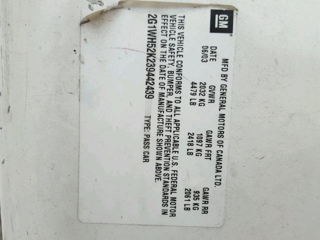 2G1WH52K239442439 - 2003 CHEVROLET IMPALA LS WHITE photo 10