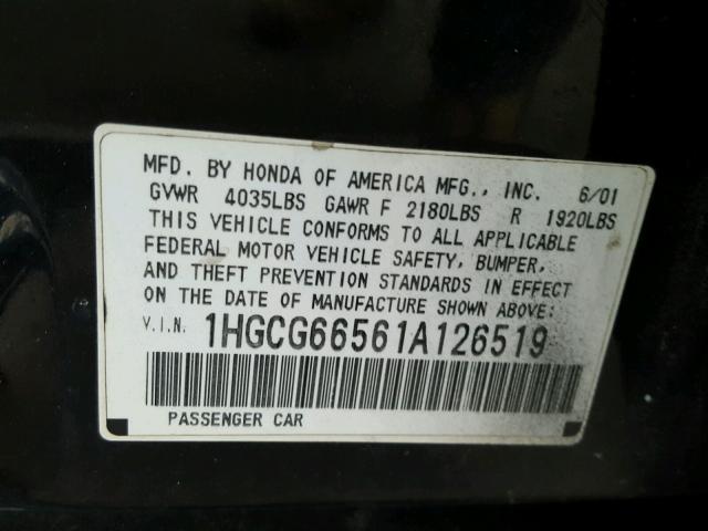 1HGCG66561A126519 - 2001 HONDA ACCORD LX BLACK photo 9