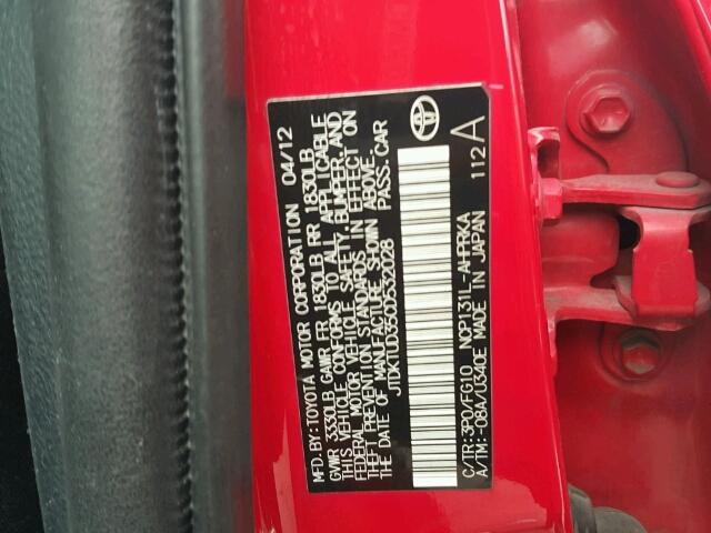 JTDKTUD35CD532028 - 2012 TOYOTA YARIS RED photo 10