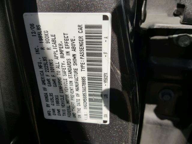 1HGCM56857A078985 - 2007 HONDA ACCORD EX CHARCOAL photo 10