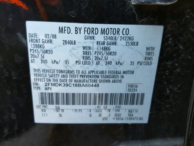 2FMDK39C18BA60448 - 2008 FORD EDGE LIMIT BLACK photo 10